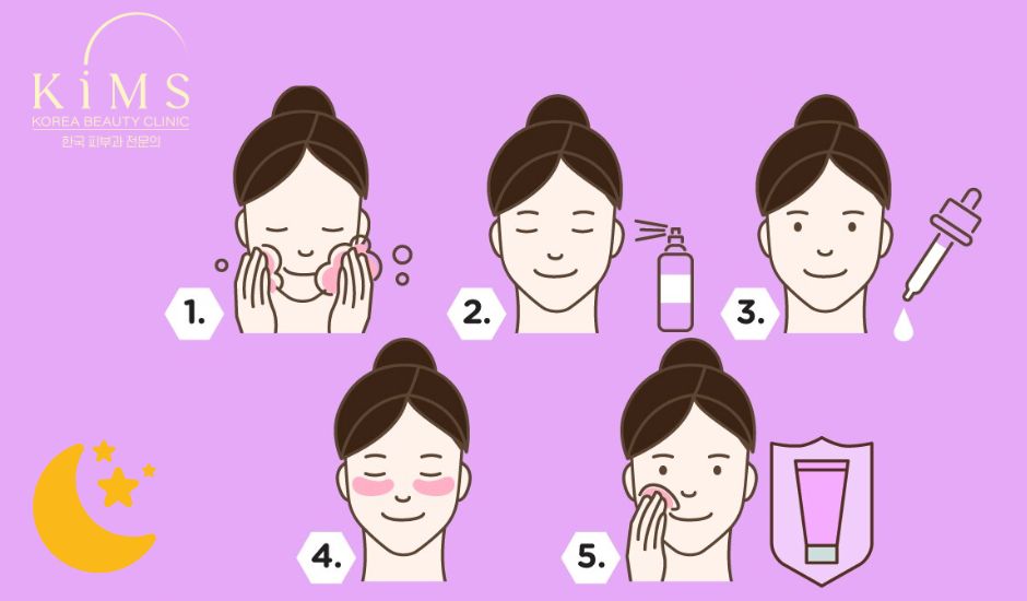 Quy trình skincare da dầu mụn vào ban đêm.