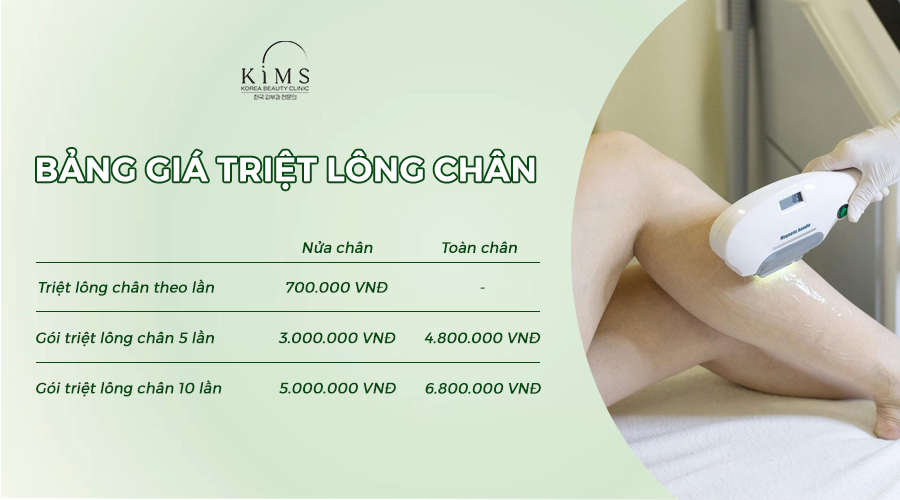 Bảng giá triệt lông chân tại Kims.